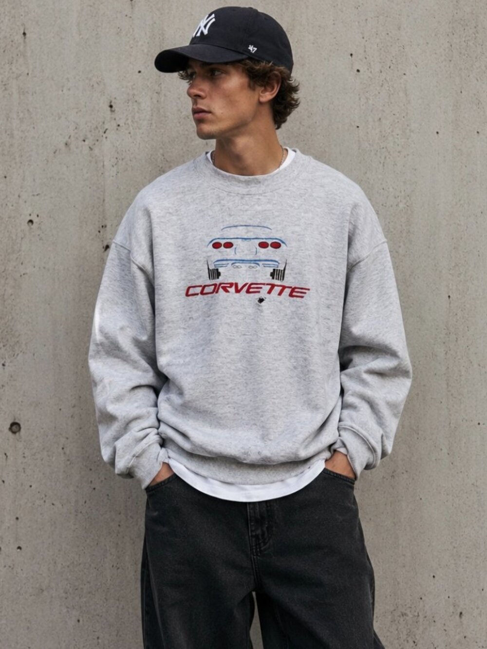 Vintage Lee Corvette Embroidered Sweatshirt Gray Crewneck USA 90s Y2K Medium